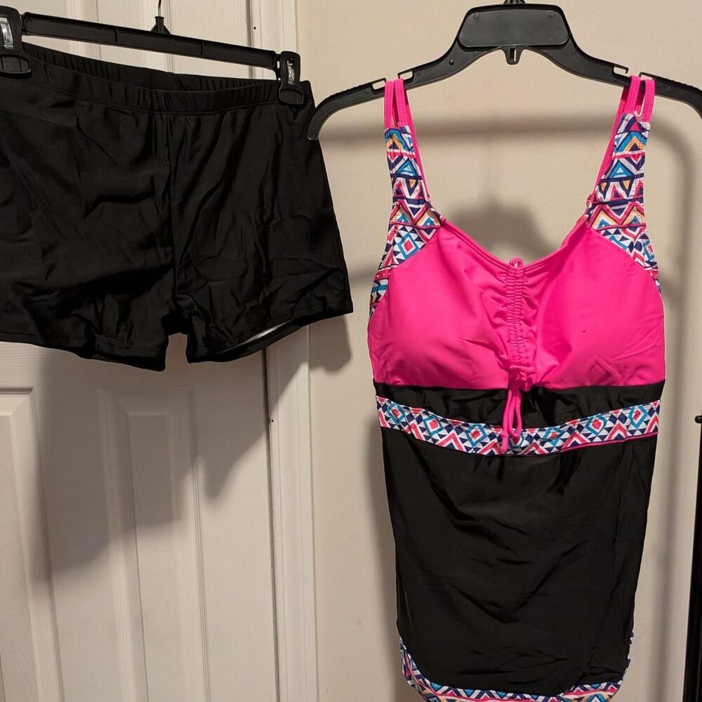 Women's Black and Pink Swimsuit-one-piece